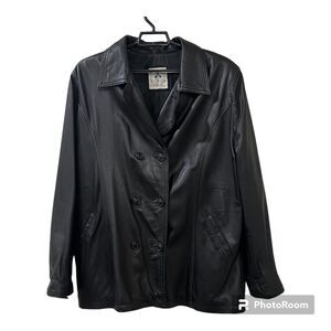 VTG Firenze by Vera Pelle Italy Black Double Breasted Leather Jacket Sz LG/XL